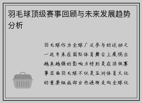 羽毛球顶级赛事回顾与未来发展趋势分析