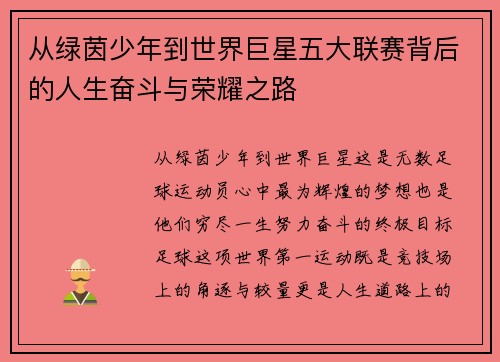 从绿茵少年到世界巨星五大联赛背后的人生奋斗与荣耀之路